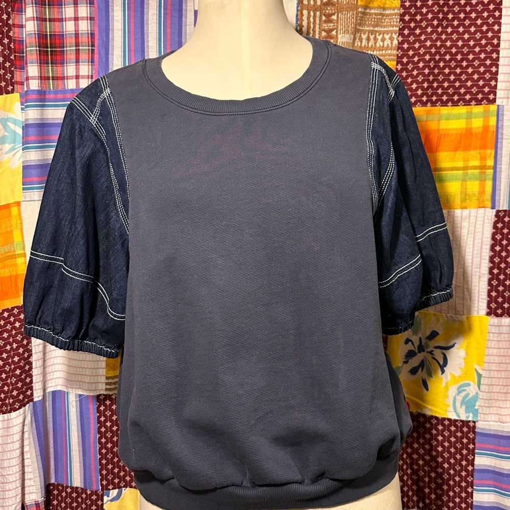 Pilcro Navy Blue Puff Sleeve Top